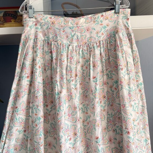 Vtg 90s Susan Bristol Floral Cotton Button Front Midi Skirt Pockets Cottage - Picture 4 of 5